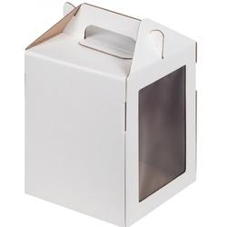 Коробка для кулича/торта 16х16х20 см. бел/окно/ручки 1