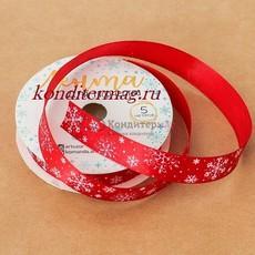 Лента атласная Снежинки 1,5 см.х5 м.