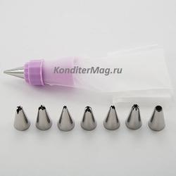 Насадки кондитерские 8 шт. мешок, переходник лаванда Webber 1