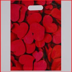 Пакет вырубная ручка Сердечки красный 31х40 см. 60 мкм. 1