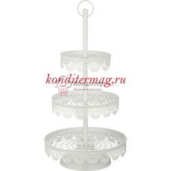 Подставка для сладостей 3-ярусная 25х49 см. белый Ажур 1