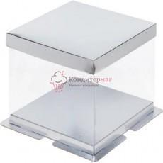 Коробка для торта Кристалл 23,5х23,5х23 см. Серебро