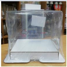 Коробка для торта Кристалл 13х13х12,5 см. Бел/прозр.