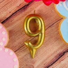 Свеча для торта Цифра 9 Золото 6 см.