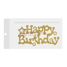 Топпер Happy Birthday со звёздами золотой 13х6,5 см. бумага