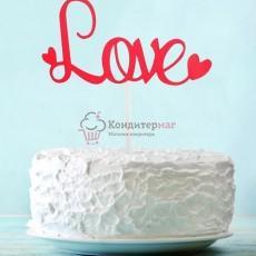 Топпер Love красный 11х6 см. бумага