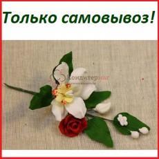 Украшение сахарное Букет Орхидея белая с красной розой 12 см.