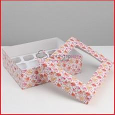 Коробка 12 ячеек 32,5х25,5х10 см. Сердечки с окошком