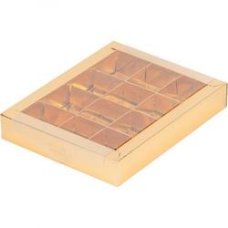 Коробка для конфет 19х15х3 см. 12 ячеек Золотая с окошком 1