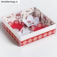 Упаковка для макаронс 12х12х3 см. Уютной зимы