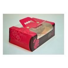 Упаковка для пирожных 21х14х7,5 см. Красная ручка окно