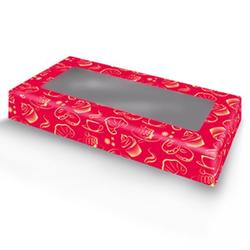 Упаковка для сладостей 26х12х4 см. Красная с окошком 1