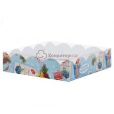 Коробка для пряников 20х20х3,5 см. Новогодняя пл/крышка