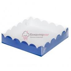 Коробка для пряников 20х20х3,5 см. Синяя пл/крышка
