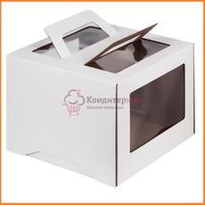 Коробка для торта 30х30х22 см. Бел/окно/ручки