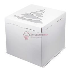 Упаковка для торта 3 кг. 30х30х30 см. Елка белая с окошком 1