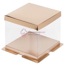 Коробка для торта Кристалл 23,5х23,5х23 см. Золото