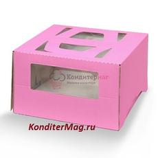 Коробка для торта 21х21х12 см. Роз/окно